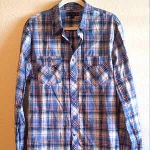 Guess Men's Large Plaid Dress Shirt. Long Sleeve. 100% Cotton.
